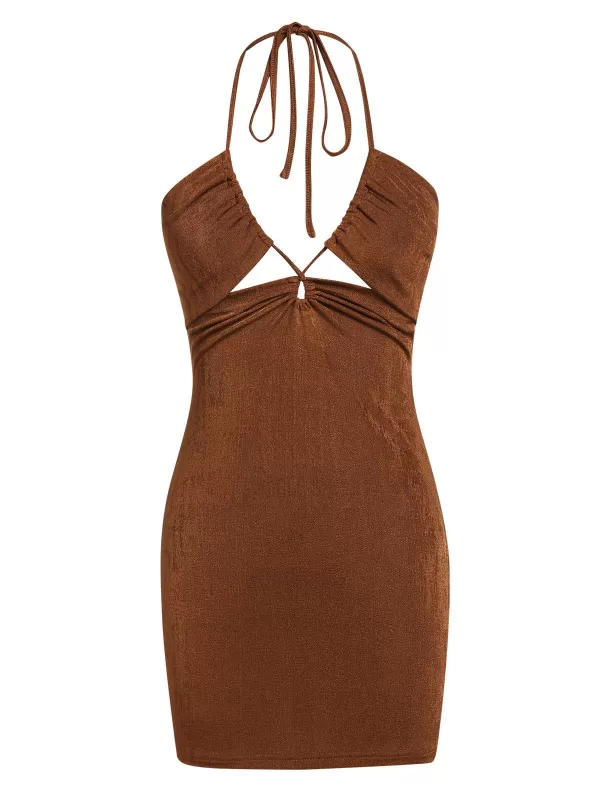 Halter Cross Jersey Bodycon Dress