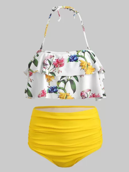 Halter Floral Print High Rise Bikini Set