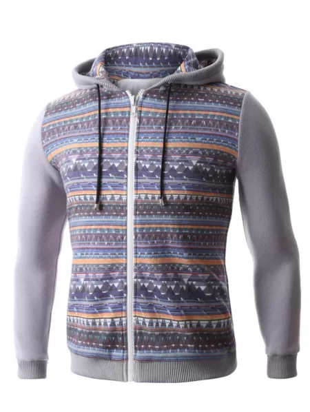 Hooded Colorful Geometric Print Zip-up Hoodie