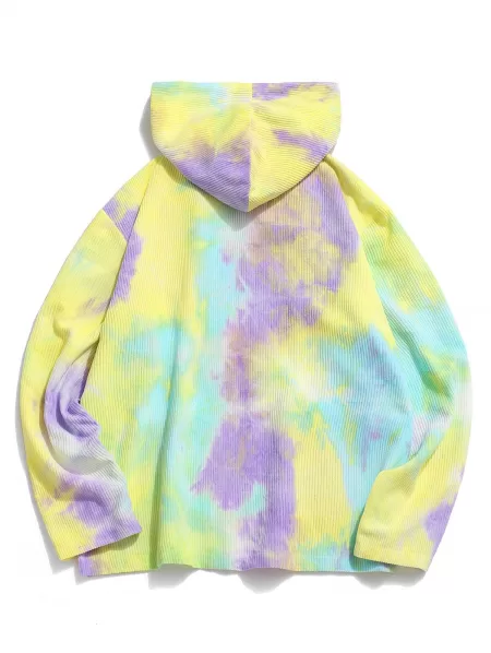 Hooded Tie Dye Pattern Zip Corduroy Jacket