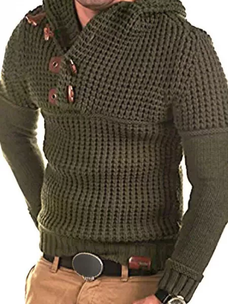 Horn Button Decoration Pullover Sweater