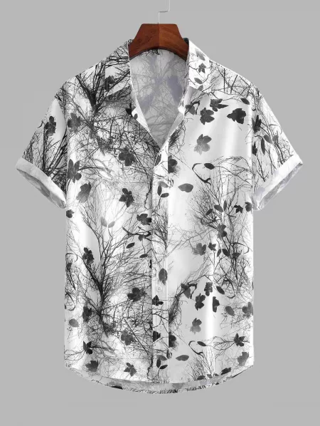 Ink Painting Maple Leaf Pattern Ethnic Style Shirt