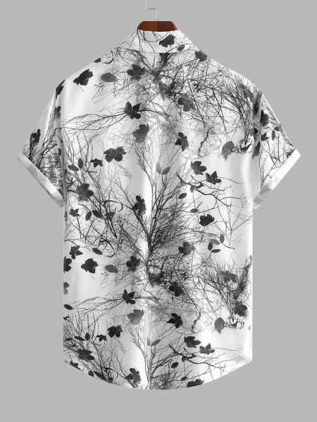 Ink Painting Maple Leaf Pattern Ethnic Style Shirt