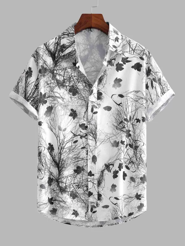 Ink Painting Maple Leaf Pattern Ethnic Style Shirt