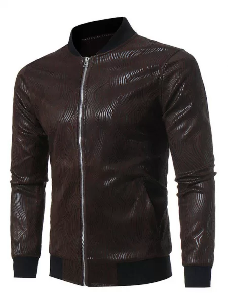 Irregular Stripe Zip Up Suede Jacket