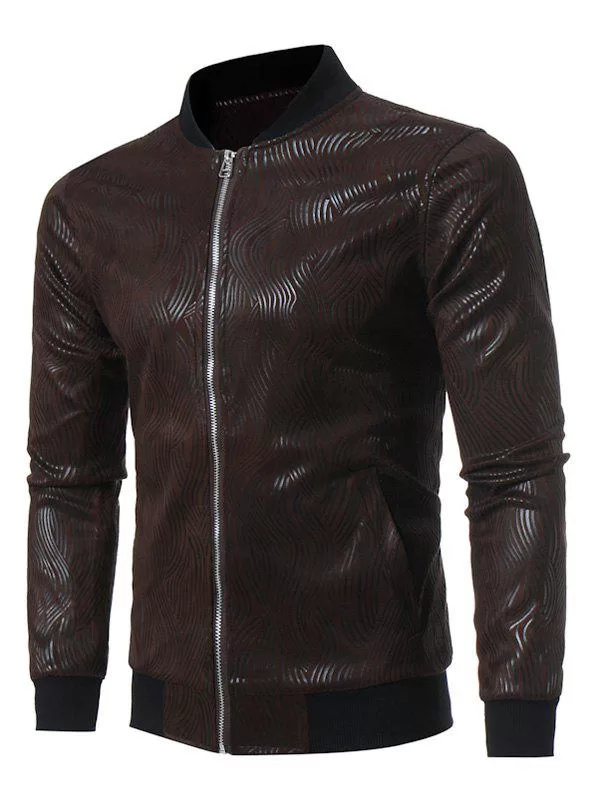 Irregular Stripe Zip Up Suede Jacket