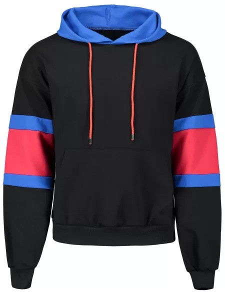 Kangaroo Pocket Color Block Drawstring Hoodie