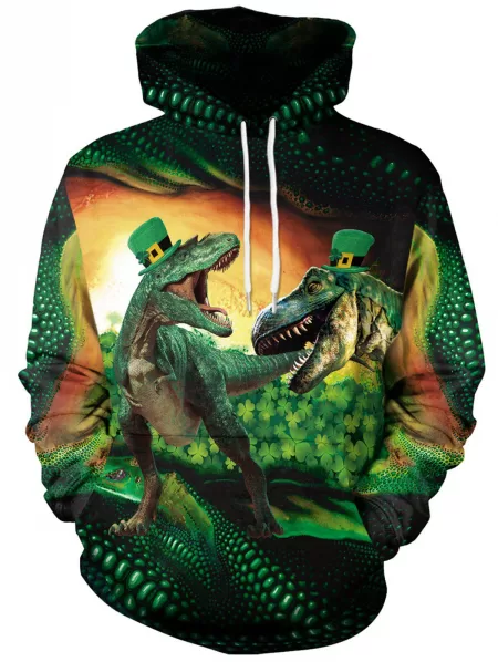 Kangaroo Pocket Dinosaurs Pattern Hoodie