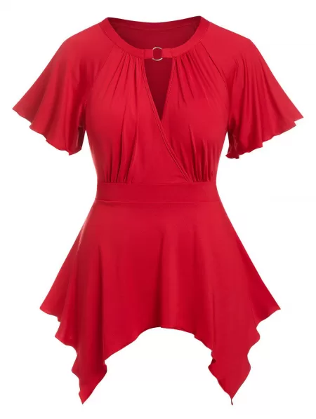 Keyhole Flutter Sleeve Handkerchief Tee