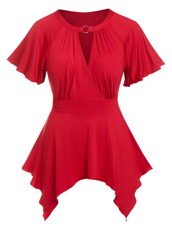 Keyhole Flutter Sleeve Handkerchief Tee