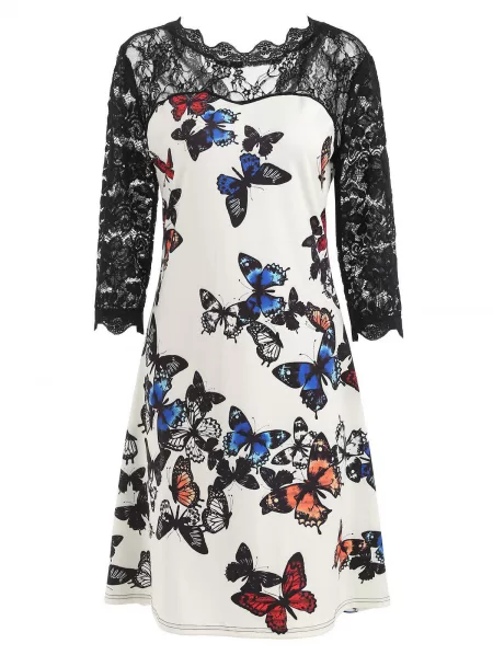 Lace Panel Butterflies Dress