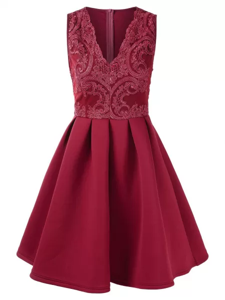Lace Panel High Waisted Sleeveless Flare Dress