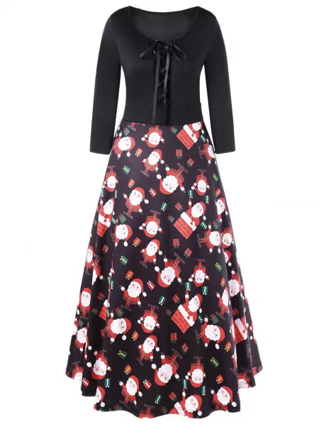 Lace Up Christmas Tea Length Dress