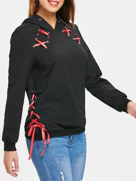 Lace Up Ribbon Hoodie