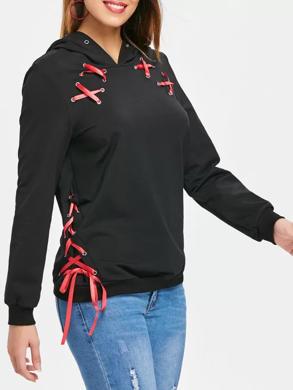 Lace Up Ribbon Hoodie