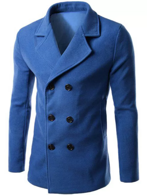 Lapel Collar Double Breasted Wool Blend Coat