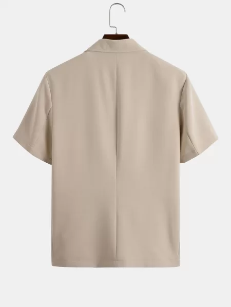 Lapel Collar Short Sleeves Jacket With Tapered Pants Two Piece Set