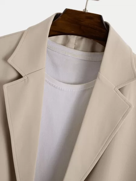 Lapel Collar Short Sleeves Jacket With Tapered Pants Two Piece Set