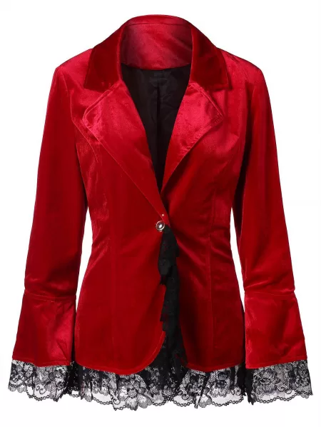 Lapel Lace Panel Velvet Jacket