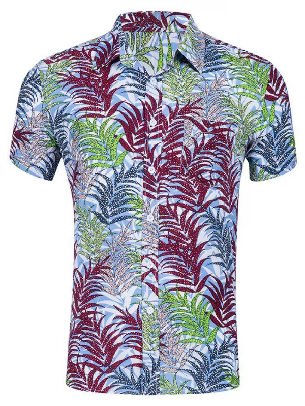 Leaf Print Leisure Short Sleeves Shirt