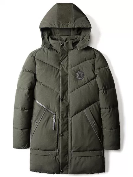 Letter Applique Padded Hooded Longline Coat