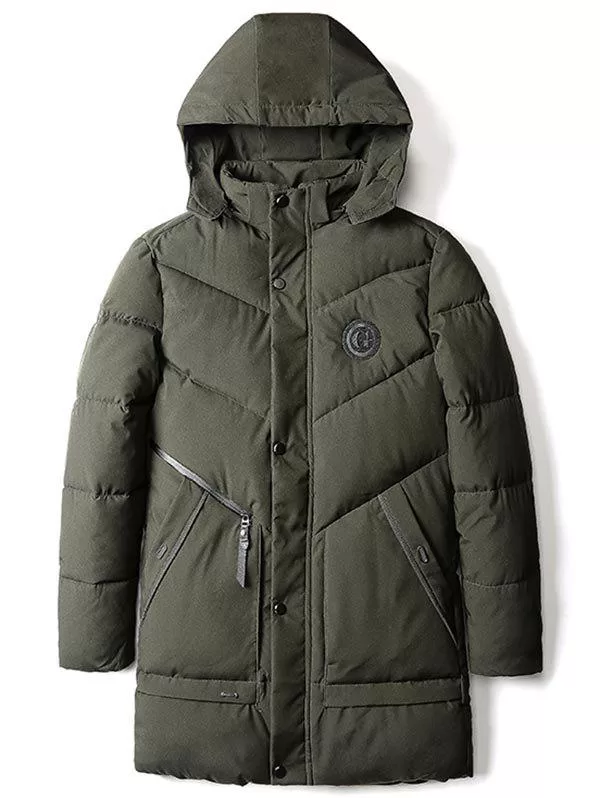 Letter Applique Padded Hooded Longline Coat