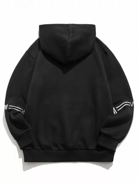Letter Graphic Print Front Pocket Fleece Hoodie