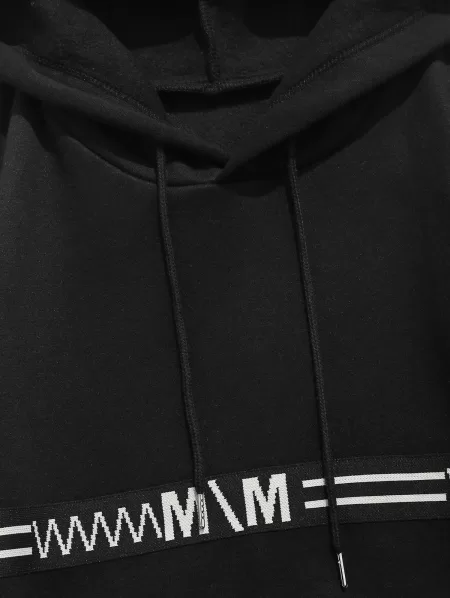 Letter Graphic Print Front Pocket Fleece Hoodie