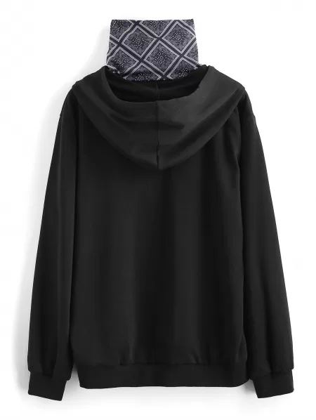 Letter Print Patched Hoodie With Bandana Neck Gaiter