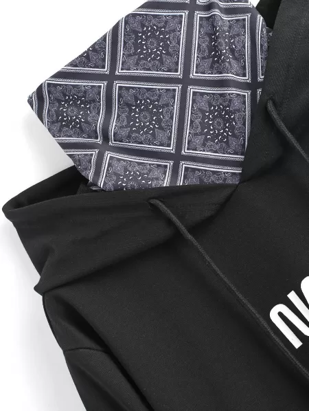 Letter Print Patched Hoodie With Bandana Neck Gaiter