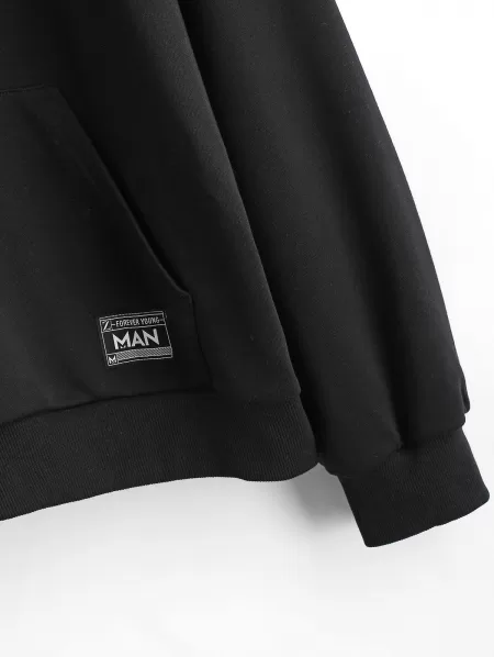 Letter Print Patched Hoodie With Bandana Neck Gaiter