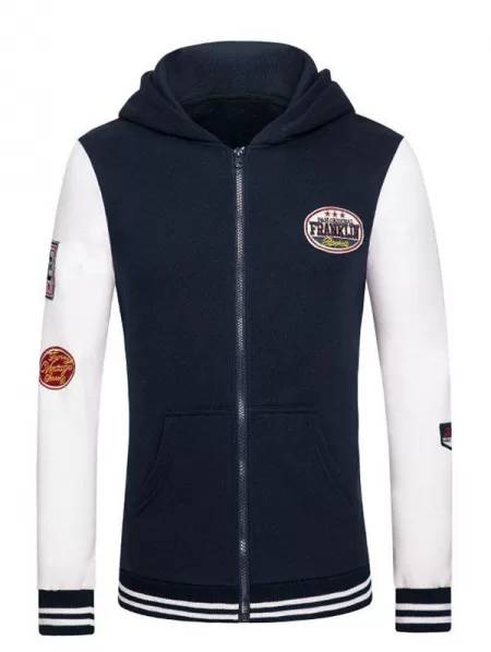 Letters Embroidered Applique Hooded Long Sleeve Zipper Hoodie