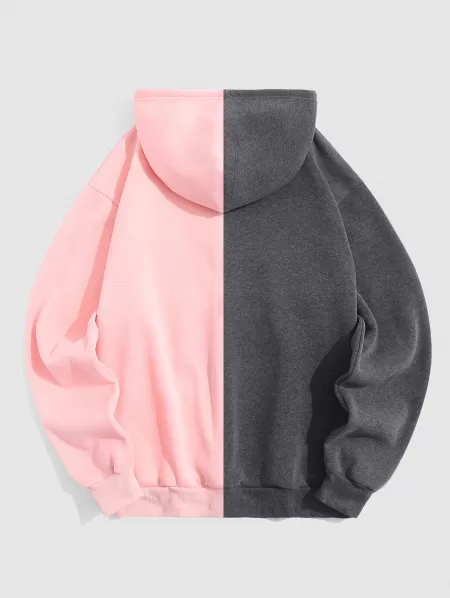 Letters Graphic Vintage Colorblock Fleece Hoodie