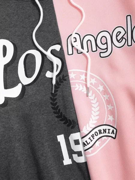 Letters Graphic Vintage Colorblock Fleece Hoodie