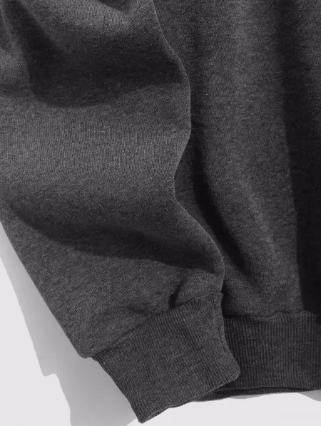 Letters Graphic Vintage Colorblock Fleece Hoodie