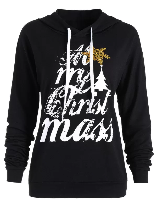 Letters Printed Drop Shoulder Hoodie