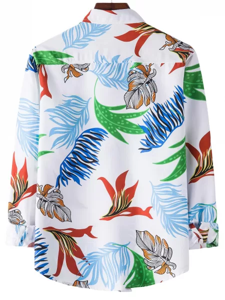 Long Sleeve Colorful Leaves Print Hawaiian Shirt