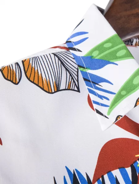 Long Sleeve Colorful Leaves Print Hawaiian Shirt