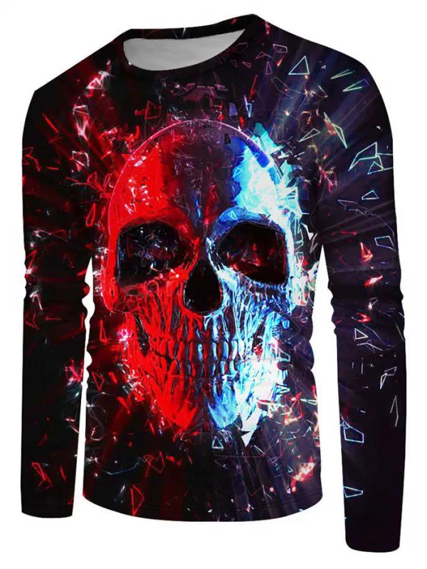 Long Sleeve Contrast Skull Print T-shirt