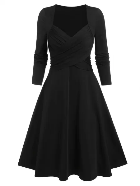 Long Sleeve Crossover Flared Dress