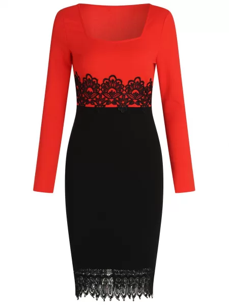 Long Sleeve Lace Insert Bodycon Dress