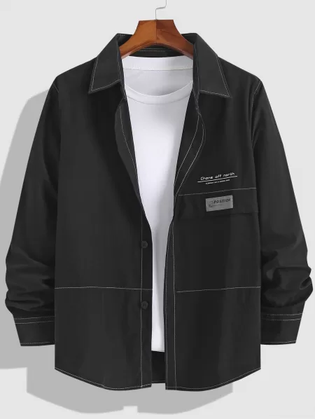 Long Sleeve Letter Print Stitching Shirt