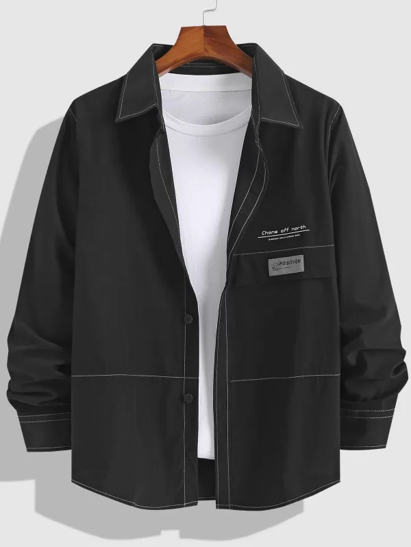 Long Sleeve Letter Print Stitching Shirt