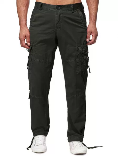 Long Straight Solid Flap Pocket Cargo Pants
