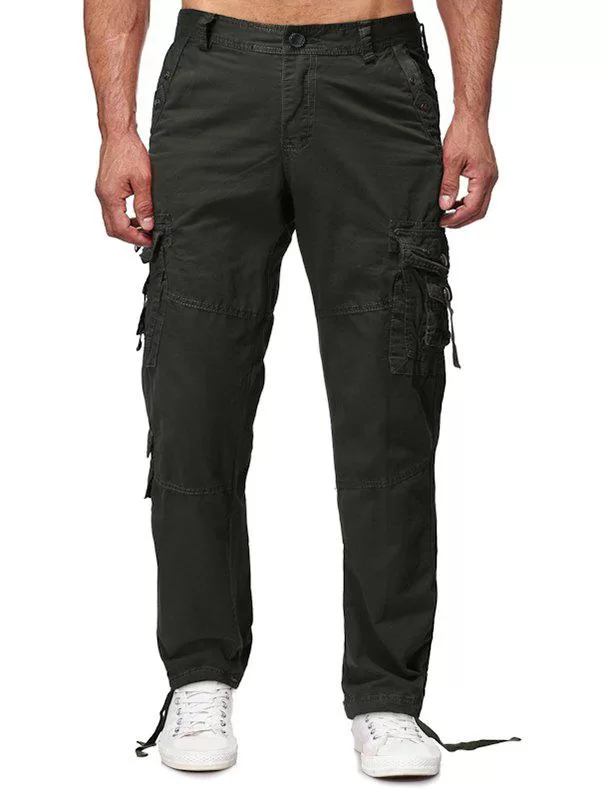 Long Straight Solid Flap Pocket Cargo Pants