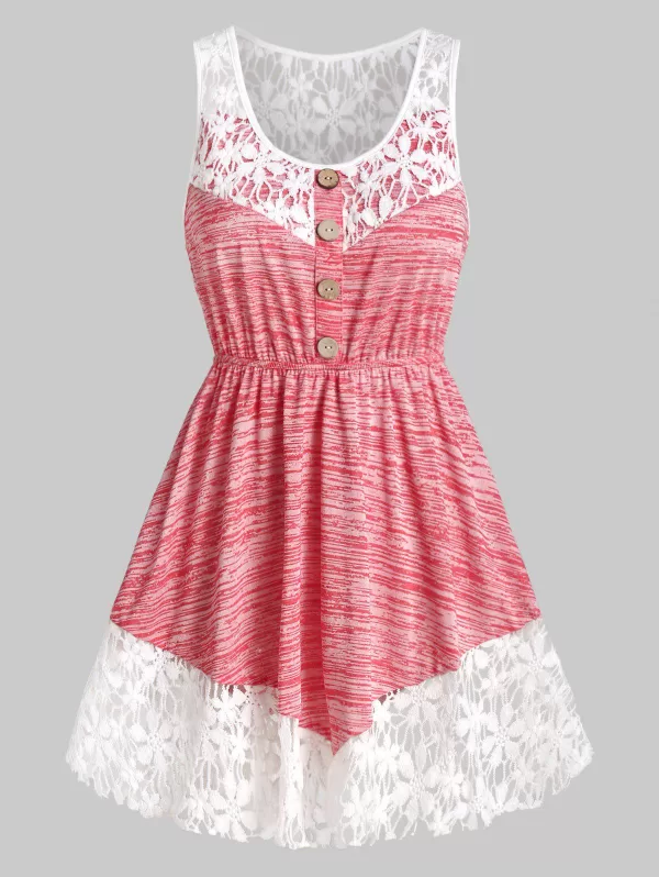 Marled Contrast Lace Tank Top