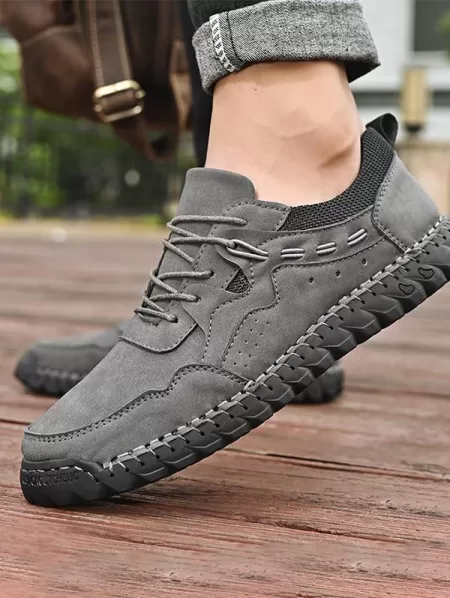 Men Lace-up Topstitching Breathable Casual Shoes