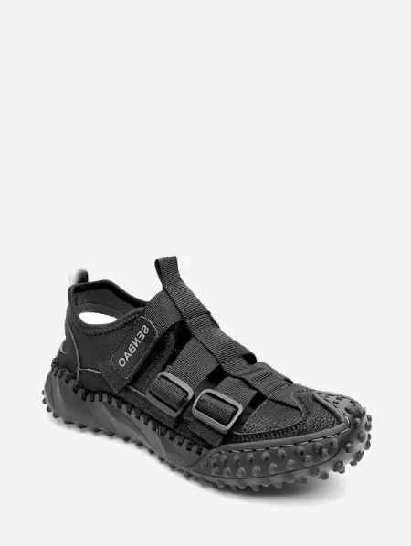 Men Mesh Breathable Buckle Design Cut Out Casual Shoes