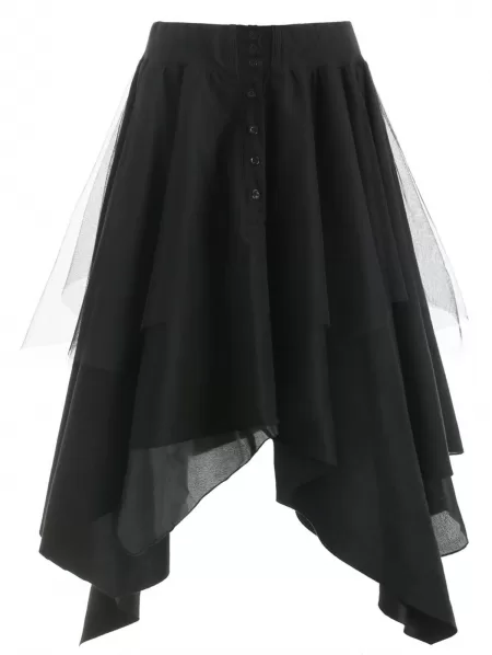 Mesh Panel Faux Suede Long Handkerchief Skirt