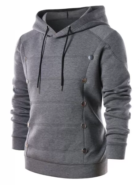 Metal Round Embellished Pullover Hoodie